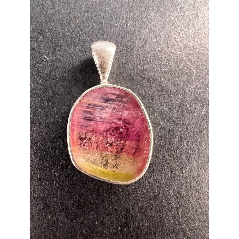 NEW watermelon bi color tourmaline sterling silver pendant 1.24 grams